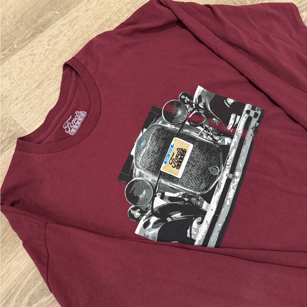 Ford Garage Model A Burgundy Graphic Long Sleeve Tee